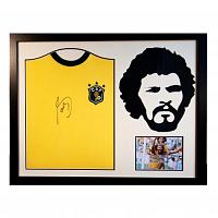 Socrates Signed Brazil Home Shirt & Silhouette - Framed