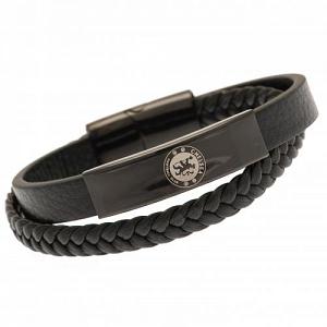 Chelsea FC Black IP Leather Bracelet 1