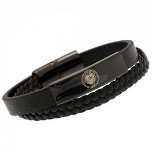 Manchester City FC Black IP Leather Bracelet 1